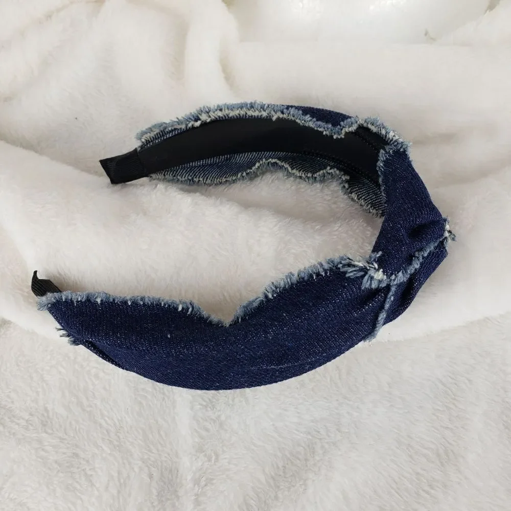 Distressed Denim Top Knot Headband